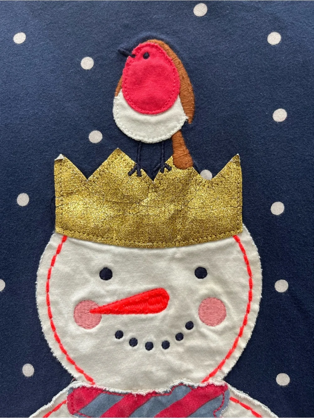 Mini Boden Navy Polka Dot Snowman winter Dress